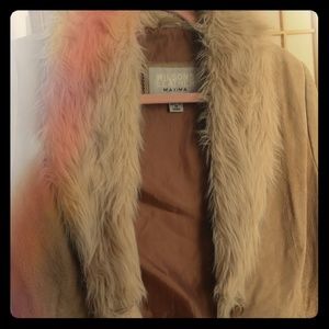 Suede and faux fur trench coat